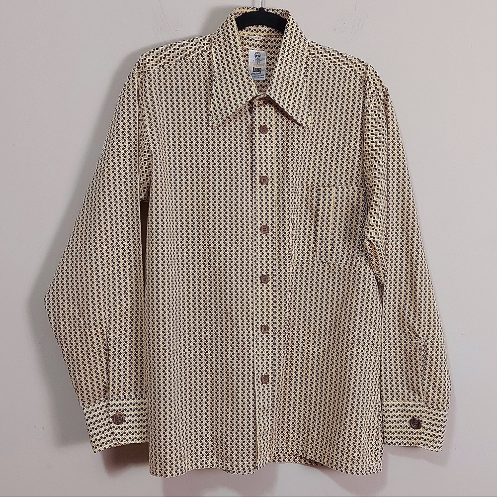 VTG !970s Barrymore Shirt Size 16-16.5 Collar BVD Tapered Geometric Long Sleeve